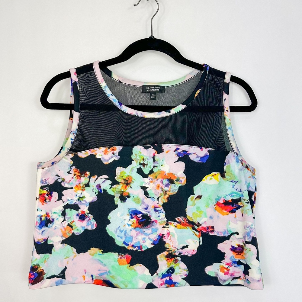 Spense Petite Vintage Y2K Floral & Mesh Cropped Top